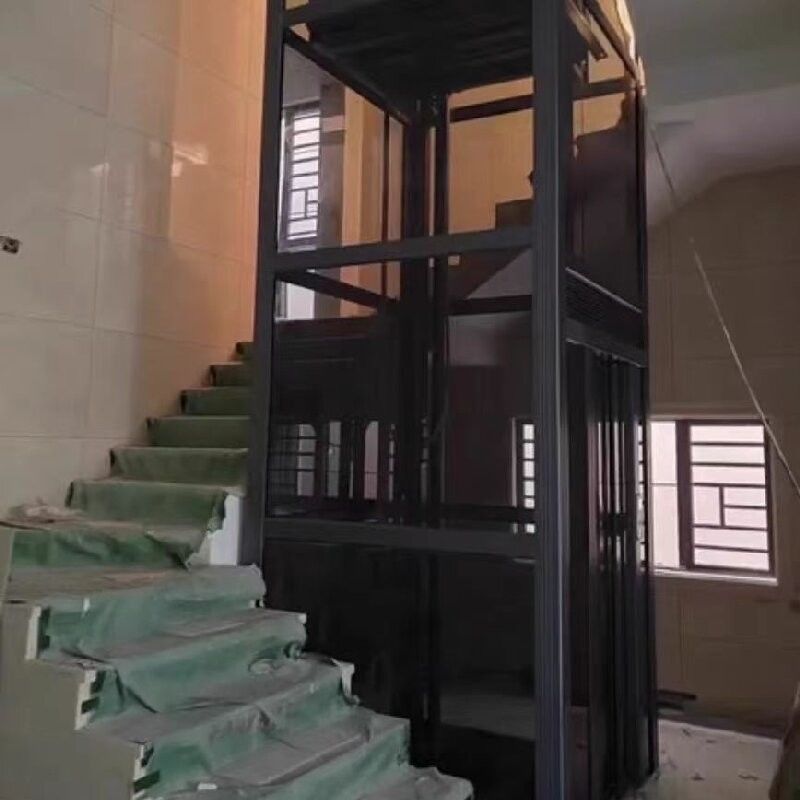 Elegante cabina de acero inoxidable Compacto ascensor hidráulico para el hogar con 5 paradas y 14,5 m de altura máxima