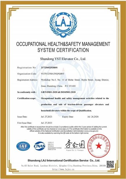 Porcelana Shandong YST Elevator Co., Ltd. certificaciones