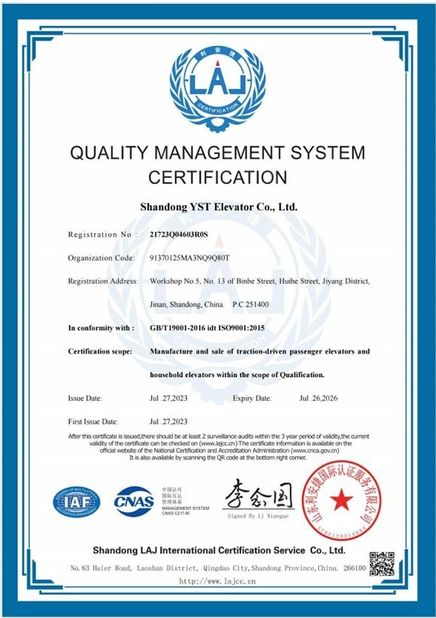 Porcelana Shandong YST Elevator Co., Ltd. certificaciones